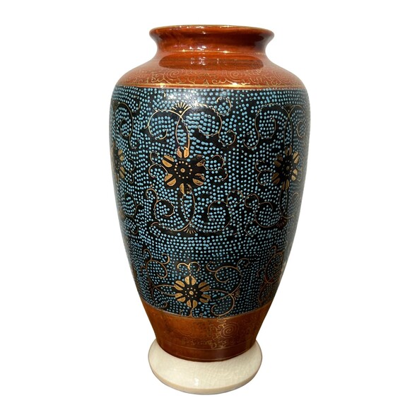 Antique Satsuma Flower Vase Japanese Handmade Stamped Shimazu Pottery 1890-1920 - Picture 5 of 6